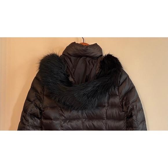 ZARA WOMAN Black Puffer Down/Feather Coat with Faux Fur Hood Zip Front Size S - Picture 7 of 14